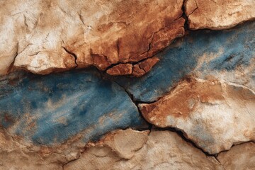 Fototapeta premium Close-Up of Rough Textured Rock Surface with Brown Beige and Blue Tones