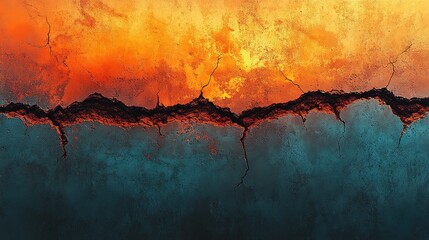 Cracked icy terrain at sunset with glowing orange and blue hues, winter landscape, frozen ground, dramatic sky, arctic beauty scene, 32k Resolution