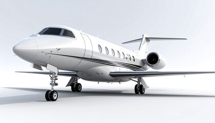 Naklejka premium Sleek, white private jet angled on a plain white background, showcasing its design and details