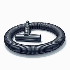 Realistic Side Perspective of Vacuum Cleaner Hose in Ribbed Plastic with Curved Flexibility, Isolated on White with No Shadows or Background, Connector Ends Visible
