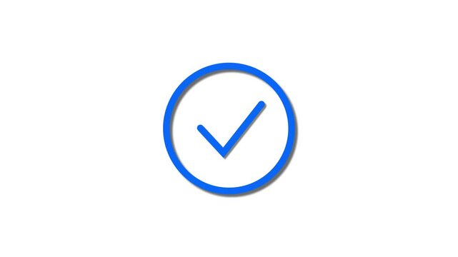 Registered text logo icon royal blue color animation. White background 4k video Check mark animation.