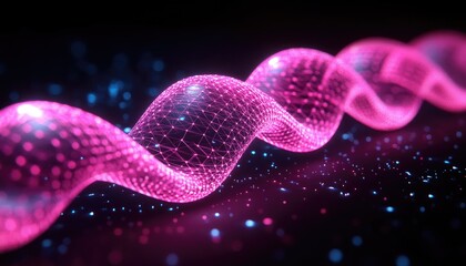 Fototapeta premium Magenta mesh swirl over black with glowing spots. Perfect for tech, science, or digital art projects.