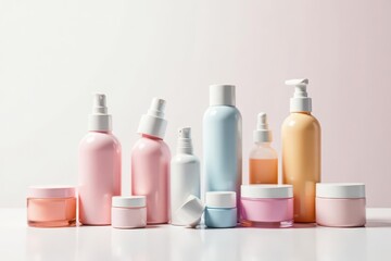Various cosmetic containers on white backdrop, professional, marketing, tube
