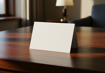 White Stationery Card on Polished Wooden Hotel Surface