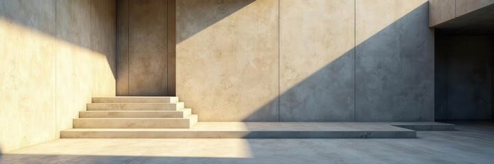 Raw concrete riser bathed in sunlight, perfect for product shots , architecture, marketing