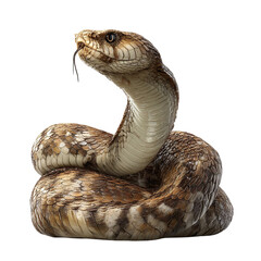 Fototapeta premium Realistic depiction of a coiled snake with its tongue flicking out, set against a plain background