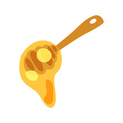 Honey Dipper Flat Cartoon Icon. Sweet dripping honey in bright golden tones on white background.
