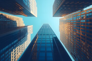 Skyscrapers Reaching for a Clear Blue Sky