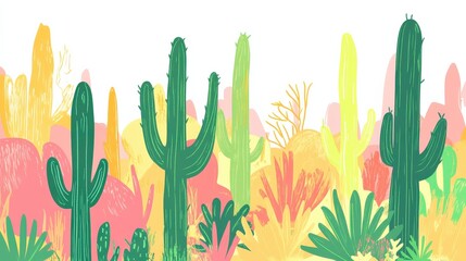 Vibrant Cactus Landscape with Colorful Background and Desert Plants