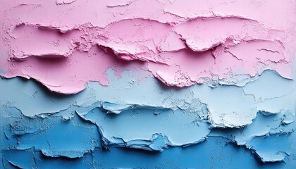 Obraz premium Thick impasto paint in pink and blue shades covers the entire canvas surface. Perfect for artistic backgrounds or for adding texture to your designs.
