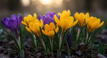 Obraz premium Crocus flowers blooming in spring garden, nature photography, botanical illustration, and seasonal greeting cards