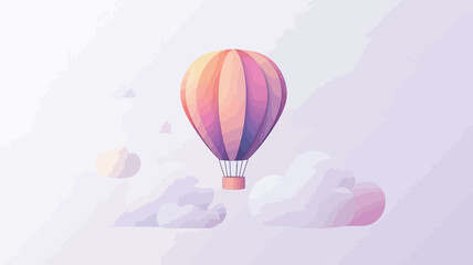 Obraz premium The image is a digital illustration depicting a hot air balloon rendered in soft pastel shades of pink, orange, and purple. The balloon is stylized with a slightly three-dimensional, almost