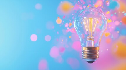 exploding bulb Light with colorful smoke represents a creative idea on a blue and pink background