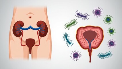 Obraz premium Urinary tract and bacteria illustration.