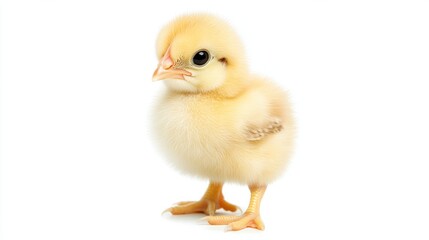 Obraz premium Cute yellow chick isolated on white background. Possible use for children's books, educational materials, or general stock photography
