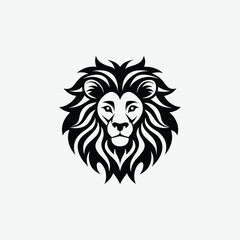 Lion Face Silhouette in Tribal Art Style – Abstract Black and White Design with Flowing Mane