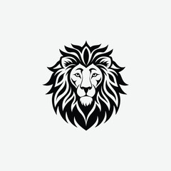 Lion Face Silhouette in Tribal Art Style – Abstract Black and White Design with Flowing Mane
