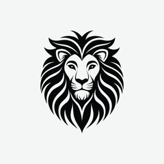 Lion Face Silhouette in Tribal Art Style – Abstract Black and White Design with Flowing Mane