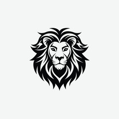 Obraz premium Lion Face Silhouette in Tribal Art Style – Abstract Black and White Design with Flowing Mane