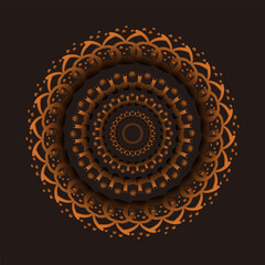 Mandala Abstract Design with Golden Orange Symmetrical Pattern on Black Background