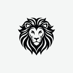 Lion Face Silhouette in Tribal Art Style – Abstract Black and White Design with Flowing Mane