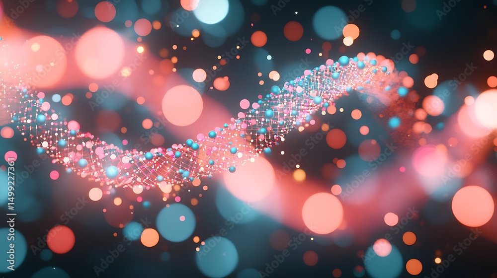 Poster dynamic light patterns illustrating dna structure abstract background visual art digital realm close