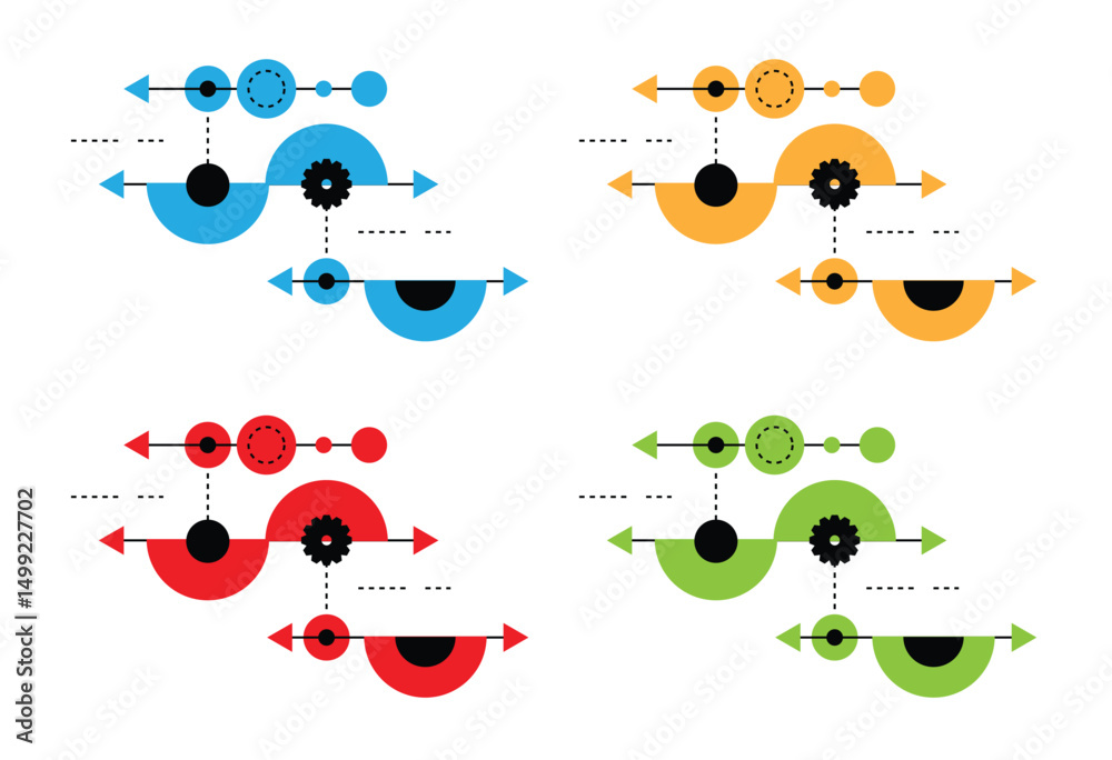 Poster Simple Gear Circles and Semi Circles Line Art Tech Element Colorful. Graphic design elements and resources vector art