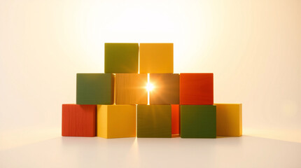 Obraz premium Colorful cubes stacked with a light shining from above, creating a vibrant scene.