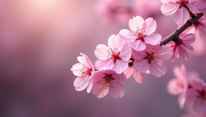 Naklejka premium Delicate pink cherry blossoms, full bloom, intricate design, flower, textile