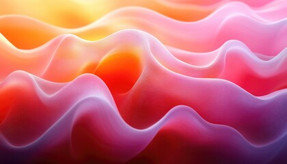 Abstract waves in orange, pink, and purple, creating a soft, flowing texture. Use for a modern background, wallpaper, or to add visual interest.