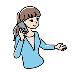 スマホで話す女性のイラスト