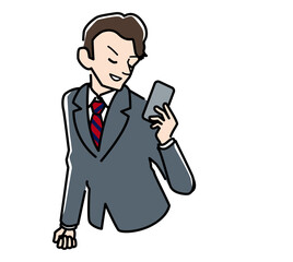 スマホを操作するスーツの男性