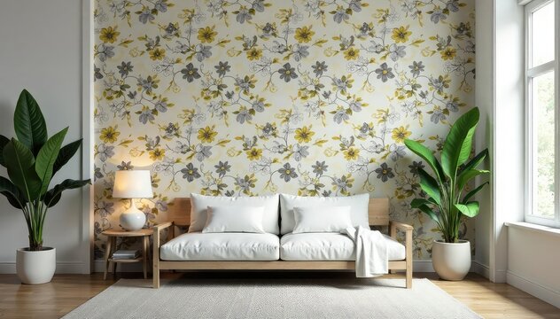 Subtle botanical motifs create an elegant, repeating interior design pattern , watercolor, home decor, retro