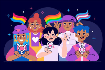 Flat Diverse No Binary Gender People Composition