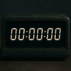 Vintage Digital Clock at 00:00:00 Display - Countdown Timer Concept, Time's Up, End of Time, Mortality and Finality Symbol on Black Background