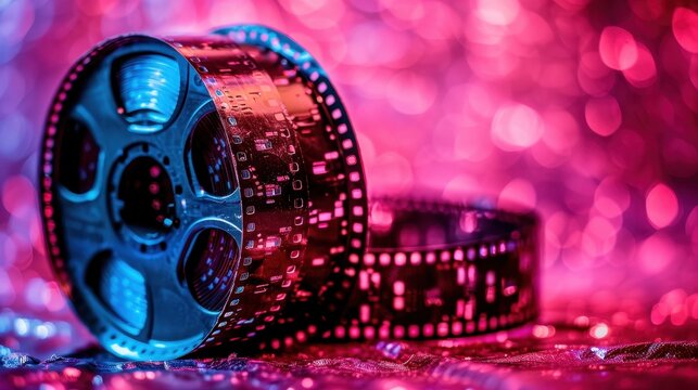 Filmowa klisza w r&oacute;żowo-fioletowym świetle