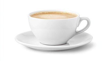 Obraz premium White coffee cup on saucer, isolated on white background, for food & drink still life