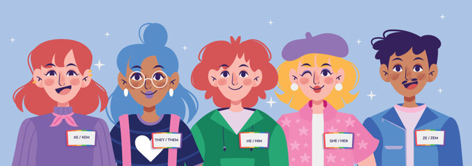 Flat Diverse No Binary Gender People Background