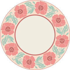 Retro peony round frame with copy space