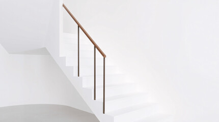 Sleek white staircase ascending in a bright, minimalist indoor space.