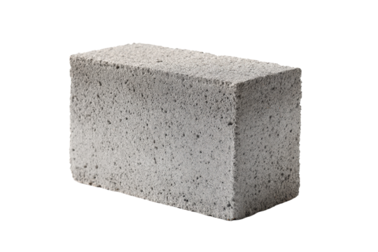 Gray concrete block on a black background, showcasing construction material and building element for architectural design and industrial applications