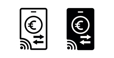 euro online payment transfer icon. smartphone and euro sign with wireless fund transfer symbol set. digital online banking and mobile money transfer symbol online payment transfer png and vector