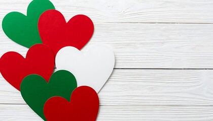 green red and white paper hearts for independence day celebrations concept of hungary italy bulgaria and madagascar national pride