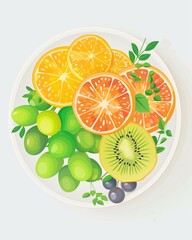 Flat illustration of fresh fruit plate