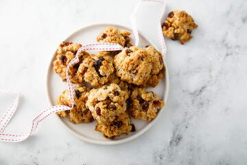 Traditional oatmeal cookies with raisins