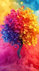 Obraz premium Vibrant, abstract tree with colorful leaves, in a swirling, colorful background