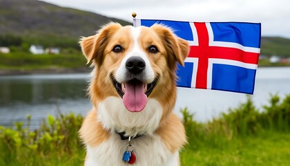 dog with icelandic flag celebrating independence day concept of national pride and pet patriotism