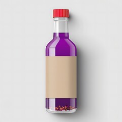 Elegant purple beverage bottle with red cap and blank label for branding