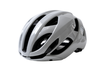 Sleek white bicycle helmet with aerodynamic design for road cycling safety and performance on a black background