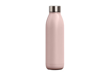 Elegant pink reusable water bottle with stainless steel cap on a black background Concept of hydration, sustainability, and ecofriendly lifestyle